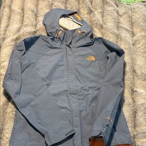 The North Face Gray Rain Jacket with Orange Accents. Size S